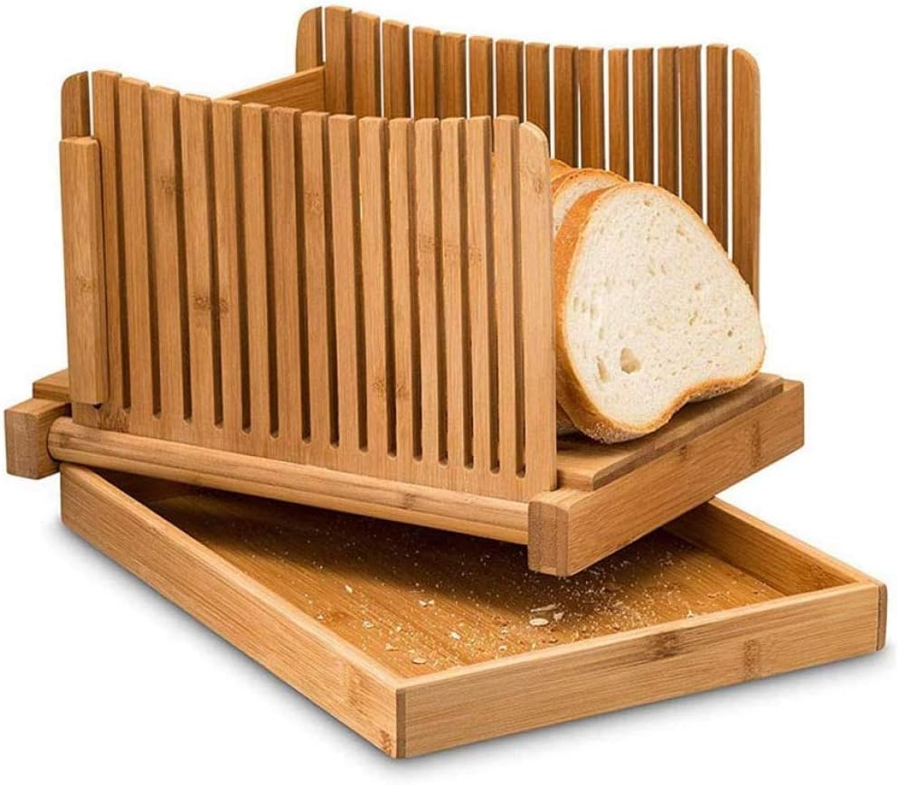 Multifunctional Bread Cutting Pan, Foldable Compact With Crumb Tray Works Bread Cutter Cutting Instructions Wooden Bread Cutter for Homemade Bread, (Excluding knives)