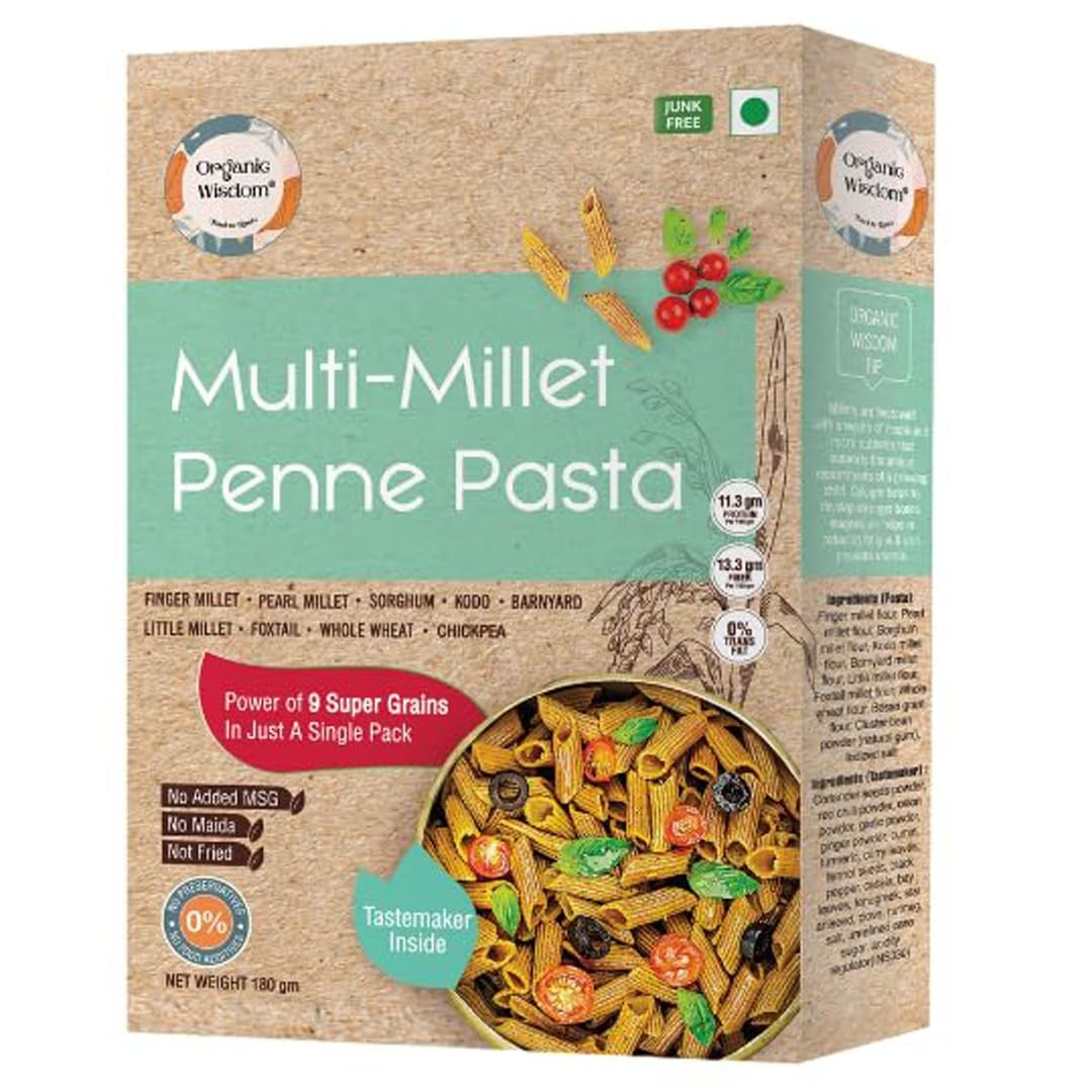 Organic Wisdom-Back to Roots Multi Millet Penne Pasta, 180 g | 9 Grain Millet Pasta | No Maida, No MSG, No Refined Oil| High Protein & Fiber-image-44