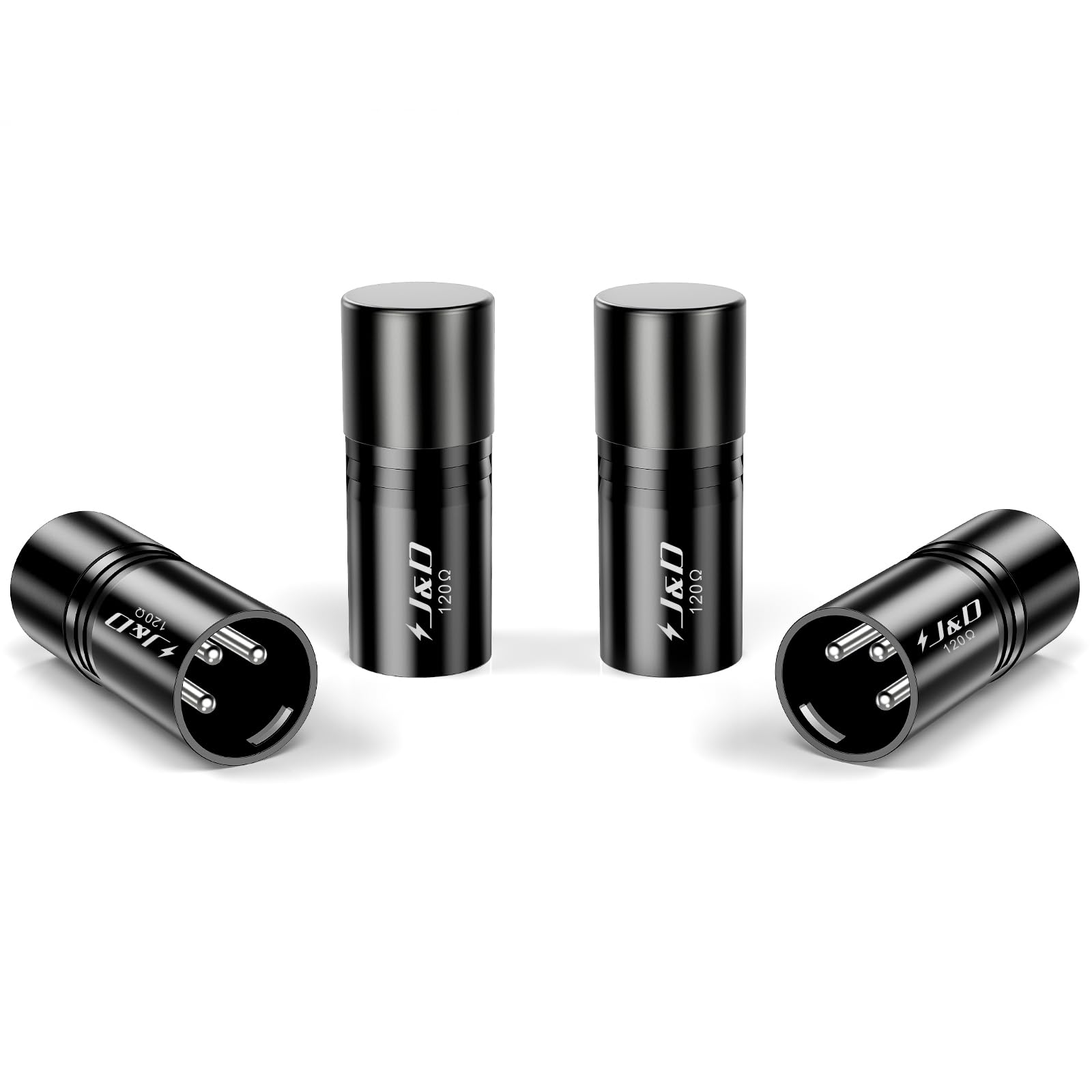 J&D Terminator DMX 3-Pin Zestaw 4 Sztuki, Rezystor XLR Męski 120 Ohm, Wtyczka Końcowa DMX512 do Świateł PAR DJ, Ruchome Głowy, Kontrolerów Oświetlenia i Systemów Audio XLR, Czarny