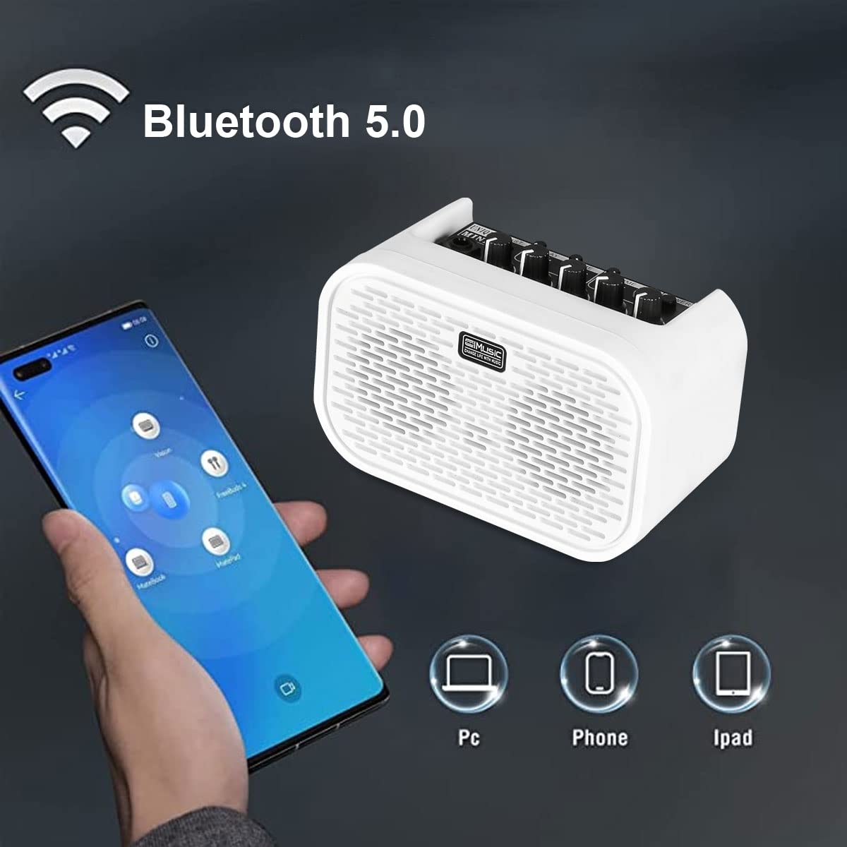 Coolmusic Mini Amplificatore per Chitarra Elettrica - 10W Ricaricabile Senza Fili, Effetti Ritardo/Distorsione, Bluetooth 5.0, Portatile