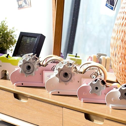 Miniatura 5 de MoTEX Dispensador de cinta compatible con cintas de núcleo de 3 pulgadas, 3 rollos de cintas transparentes con dispensador, Prime (rosa claro)