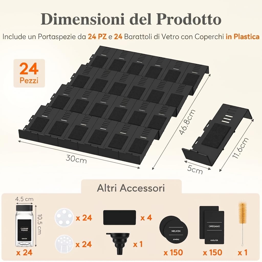 Lifewit Portaspezie con 24 barattoli per spezie e 250 etichette per spezie