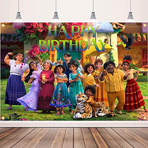 Encanto Geburtstagsparty-Zubehör, magisches Haus Happy Birthday Fotografie Hintergrund für Partyzubehör Dekorationen, 5 x 91 cm Geburtstagsbanner für Mädchen Jungen Kinder Geburtstag Party Dekor Cover
