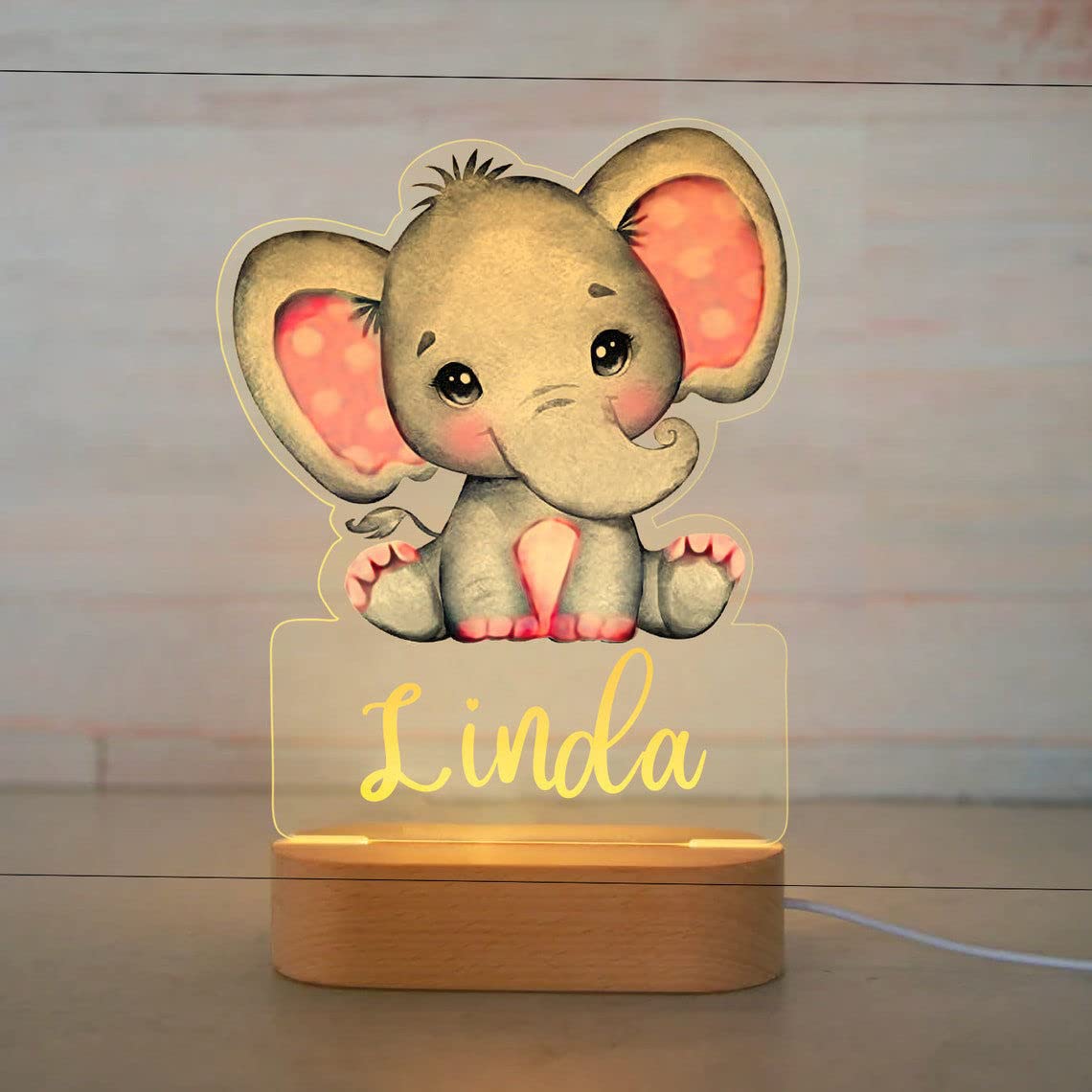 Custom Name Night Light for Kids | Personalized Colorful Night Light with LED Lighting for Children | Personalized It with Your Kid's Name | Best Gifts Idea for Many Occasion (Pink Elephant)