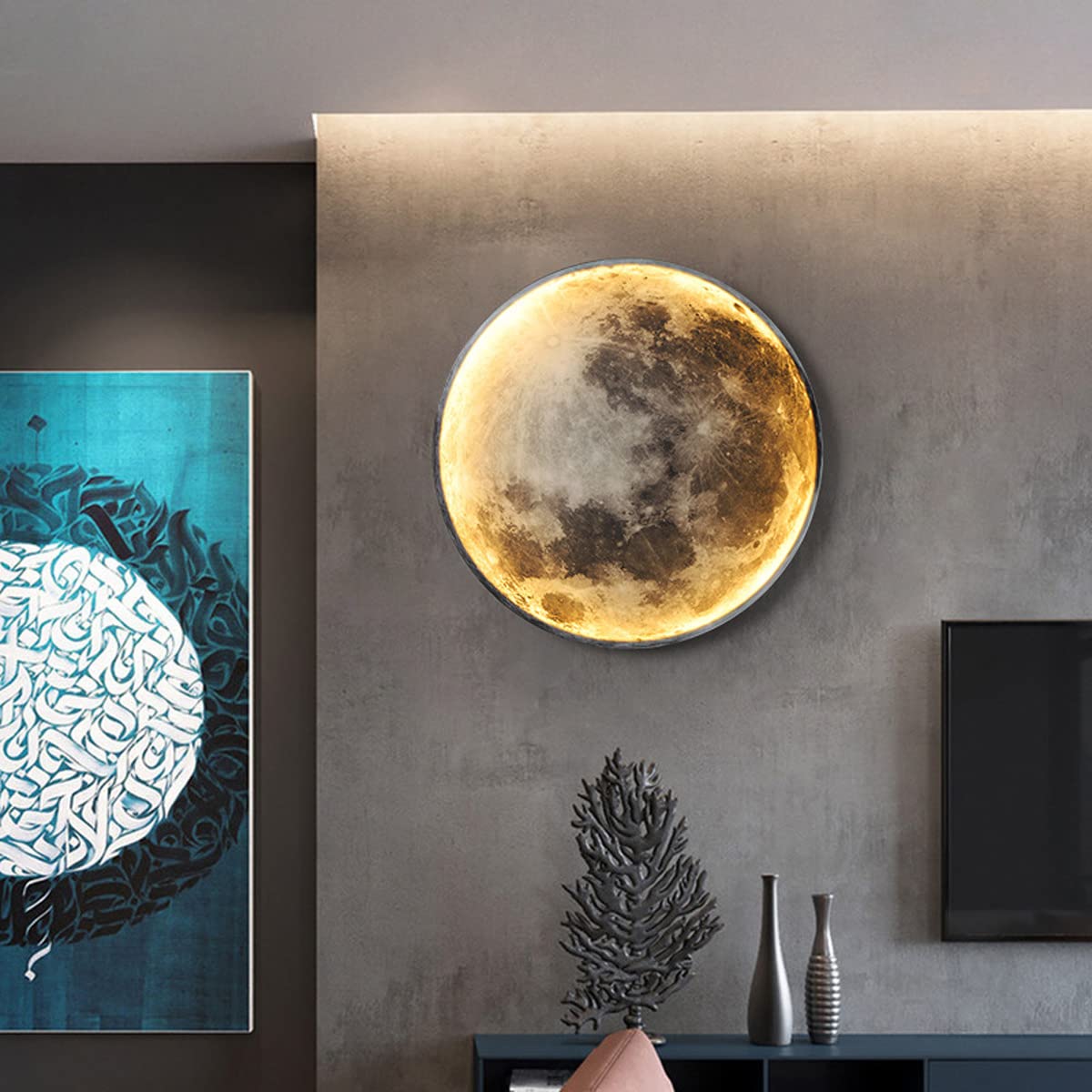 Lampada da Parete a LED Luna con Telecomando, Applique da Parete Interni Moderna Rotonda Lampada da Comodino Acrilico Illuminazione per Camera da Letto Soggiorno Scala Luce Notturna (24cm)