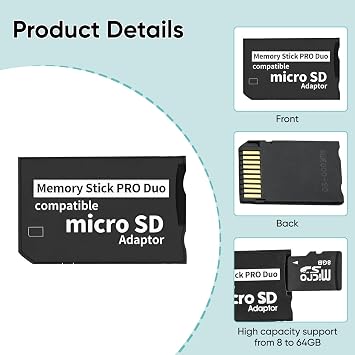 Memory Stick Adapter for PSP 1000/2000/3000 – Micro SD to PRO Duo Card Converter – TF to MS Adapter for Sony Handycam & PlayStation Portable (Black)