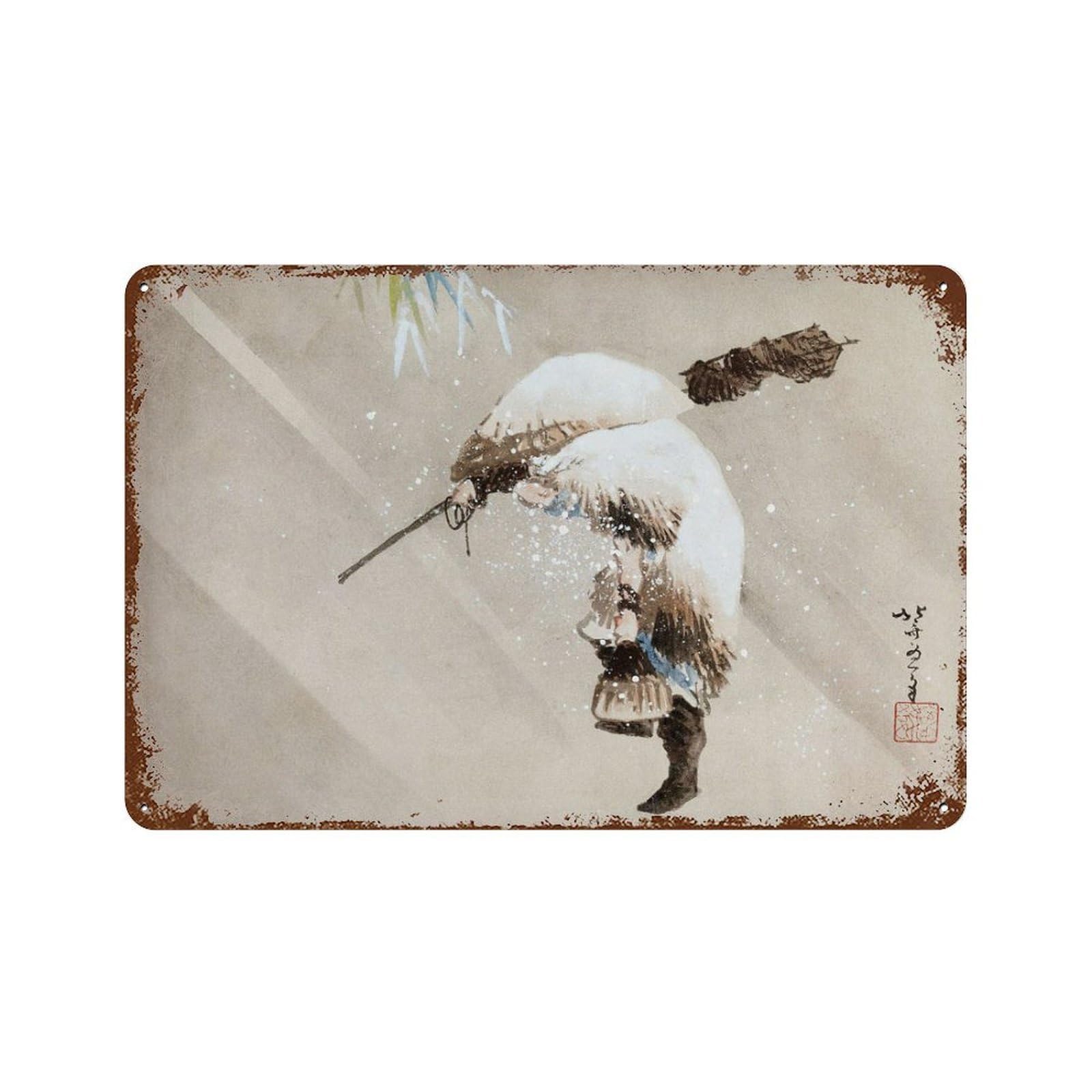 xiaoxiaoshen Hokusai Fisherman in Snow Japanese Vintage Wall Decor Art Metal Tin Poster Modern Home Decor Art Home Bar Shop Decorations Vintage Sign 20x30cm