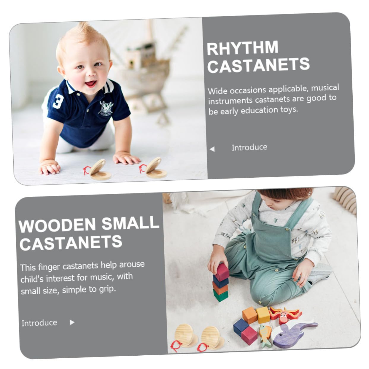 GALPADA 2pcs Wooden Finger Castanets Smooth Surface Percussion Instrument Musical for Early Learning Parent Interaction Wooden Castanets for Music Development