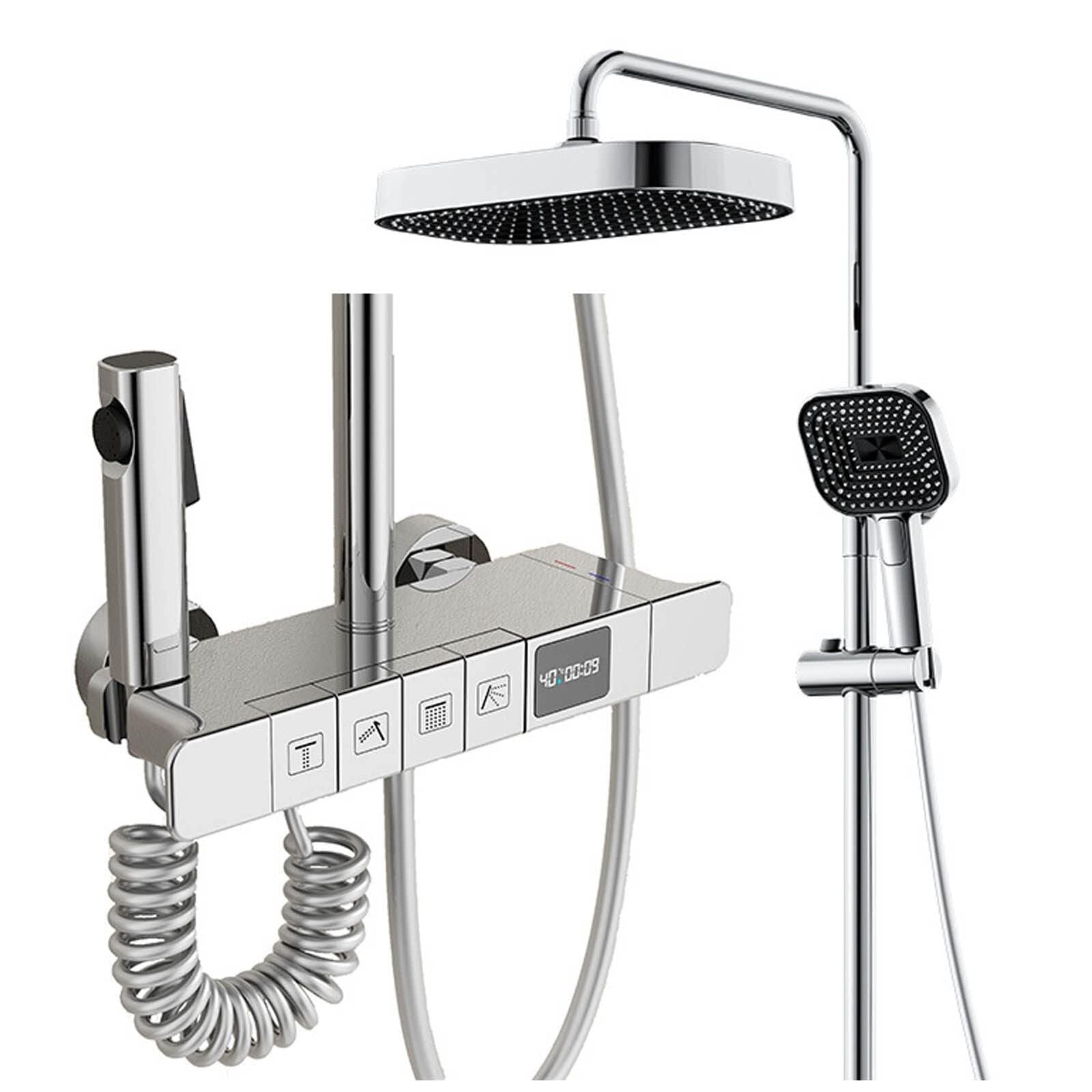 Shower Head Exposed Shower System with Digital Temperature Display Shower Faucet Set, Rainfall Shower Head with Handheld(Type 3)
