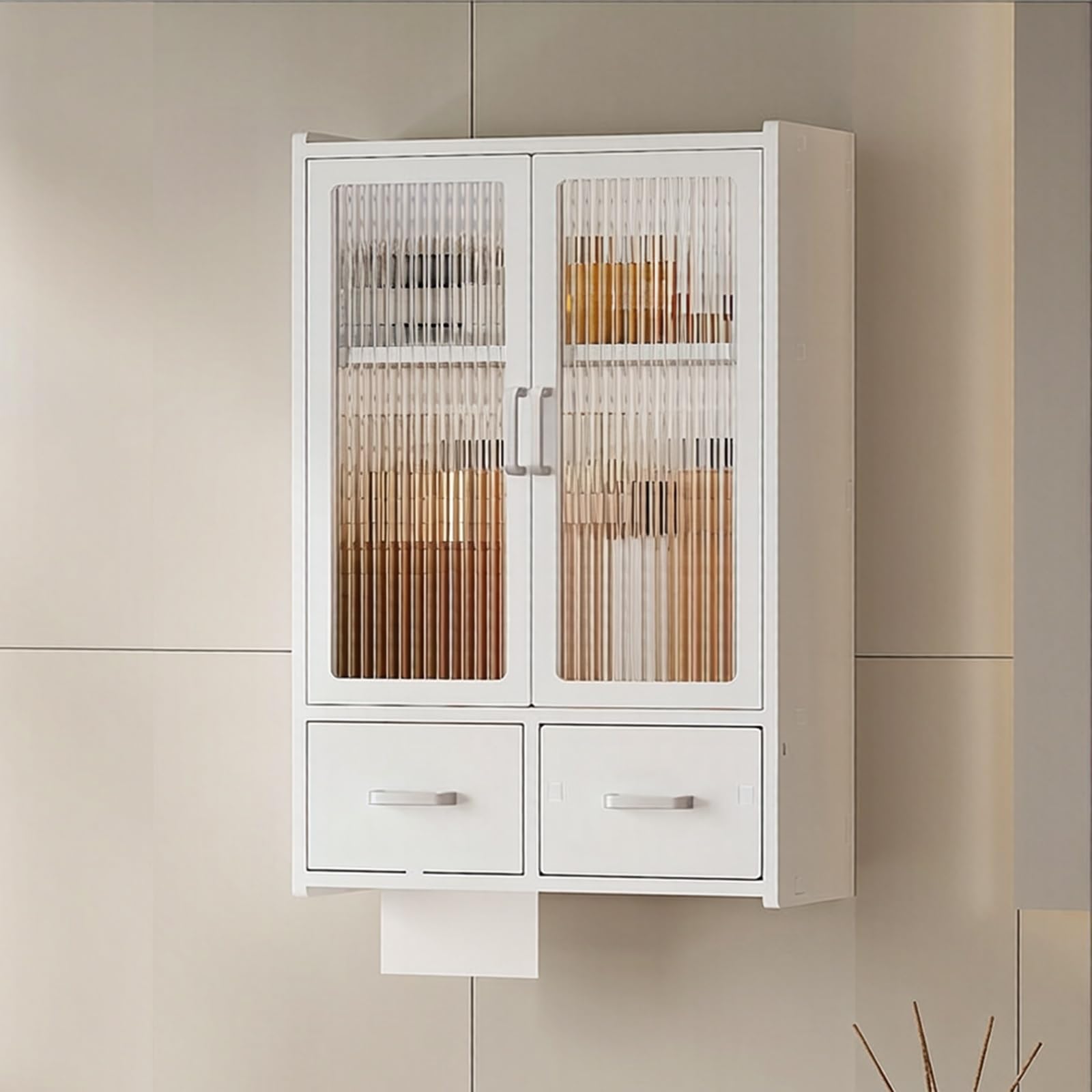 Fluted Acrylic Door Wall Mounted Bathroom Cabinet Over Toilet Sto With Shelves Slish Pvc Mcine Cabinet For Kitchen & Laundry Room,White-40*18*60Cm/15.7*7.1*23.6In,White-40*18*60cm/15.7*7.1*23.6in