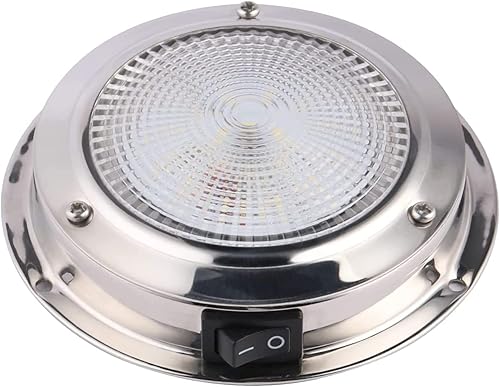Luz de cúpula marina LED para cabina de barco, color blanco, con interruptor, montaje en superficie de acero inoxidable, 12 voltios (6.6 pulgadas)