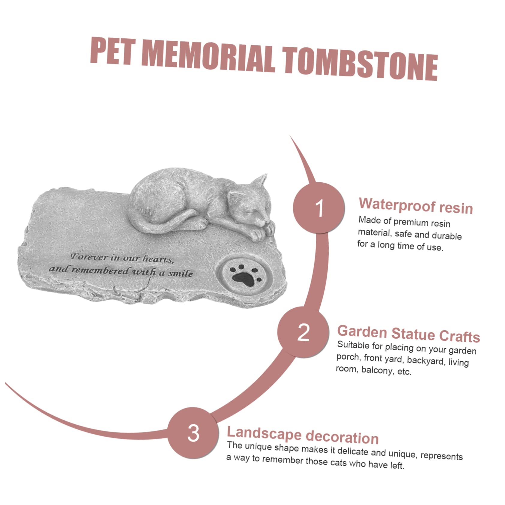 Kisangel Piedra Conmemorativa Gato Adorno De Resina Decoración Exterior Emocional