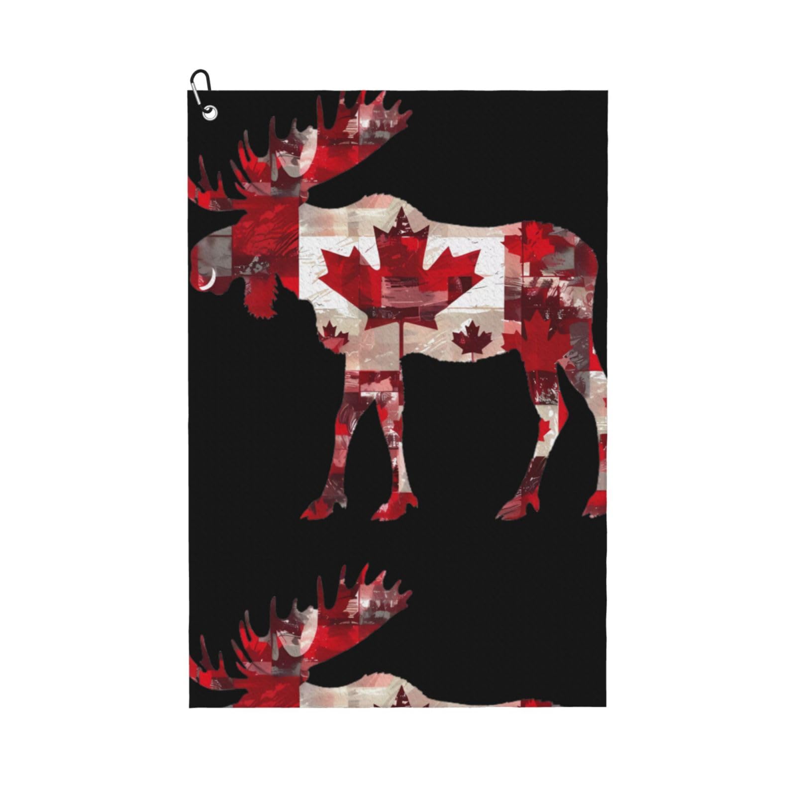 peiyeety Moose with Canada Flag Microfiber Golf Towel with Carabiner Clip, 16x24 Inch Absorbent Waffle Weave Towel for Golf Bags