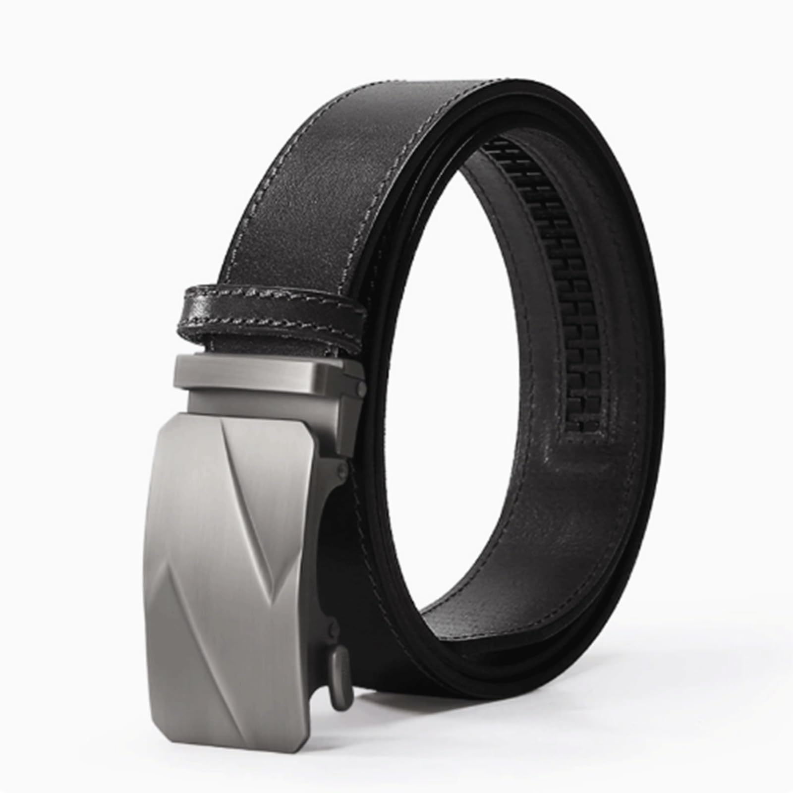 Krxsobnv Men's Black Leather Belt, 3.5Cm Wide Belt Alloy Automatic Buckle Belts For Dress Casual For Stylish(,115Cm)