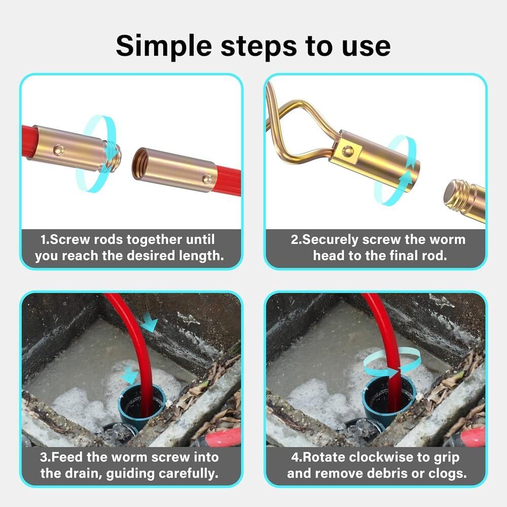 Pro 30ft Drain Rod Set Kit in Carry Bag Professional Heavy Duty Unlock Plunger Worm Scraper Cleaning Rods Rodding 14 PC 9m Length