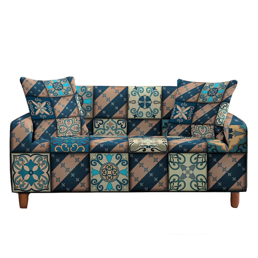 Fansu G Stretch Sofa Cover Exotic Bohemia Patchwork Printed Slipcover, Universal Settee Loveseat Couch Cover Home Decor, Soft Removable Washable Pet Furniture Protector (,3 Seater)