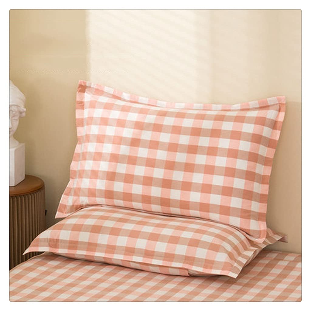 MFJGHU Northern Europe Grid Cotton Pillowcase Wrinkle Craft Super Soft Fall Sleep(Style A)