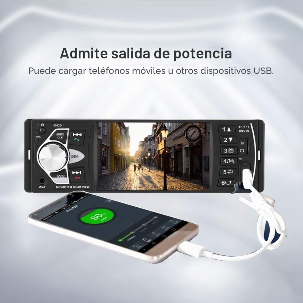 Qiilu Radio coche 4.1 pulgadas Reproductor MP5 Pantalla HD Bluetooth Manos libres Reproducción de video Radio FM AUX TF USB y Control remoto(con camara)