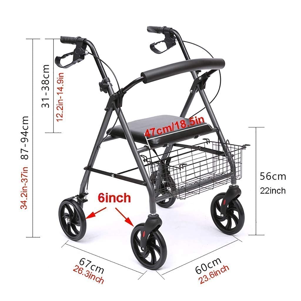 Andador para Ancianos Andador con Ruedas Plegable de Aluminio Ayuda para la Movilidad para Caminar Carro de Compras con Asiento y Freno de Mano Andador con Ruedas para Ancianos Marco para Caminar Est