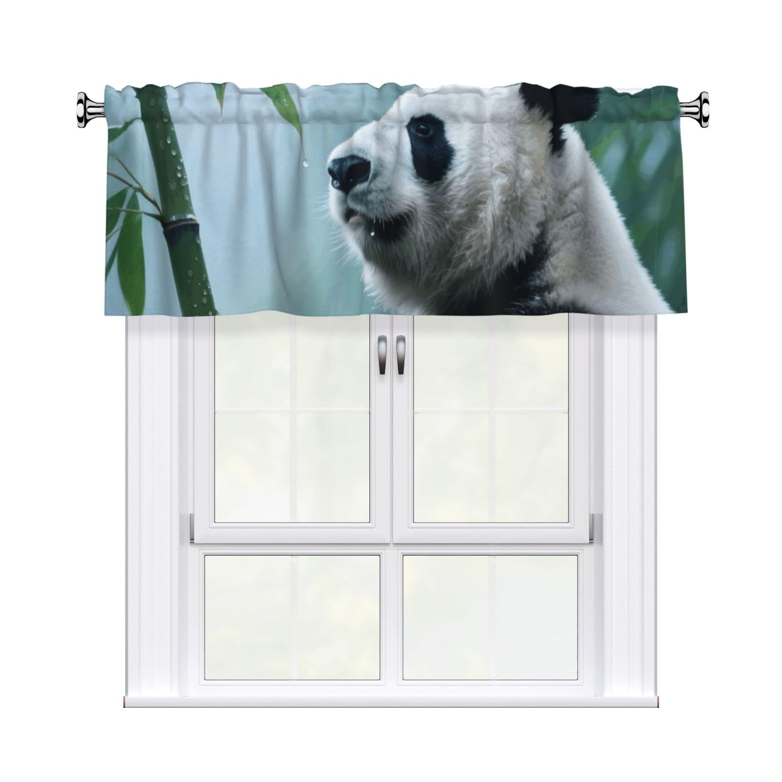 FekiLoot Cute Panda Curtain Valance for Windows, Kitchen Window Valances Rod Pocket Window Treatments Short Curtains Drapes for Bathroom Bedroom Cafe Decor 54x18inch 1 Panel