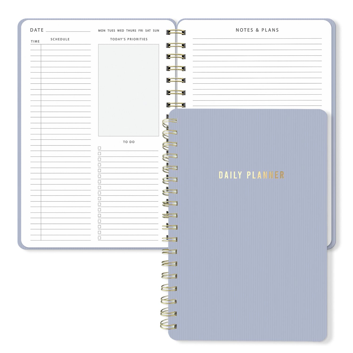 Sweetzer & Orange Daily Planner Notebook – Undated Two-Page Daily Layout with Hourly Schedule, To-Do List, Priorities, and Notes – 6.5" x 9.5" Spiral