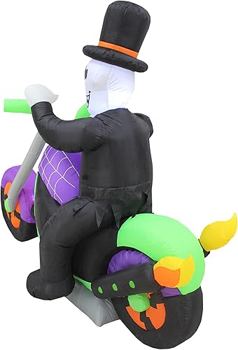 Miniatura 6 de Esqueleto inflable de Halloween de 6 pies de largo para montar en motocicleta, luces LED, decoración al aire libre e interior, decoración de patio,