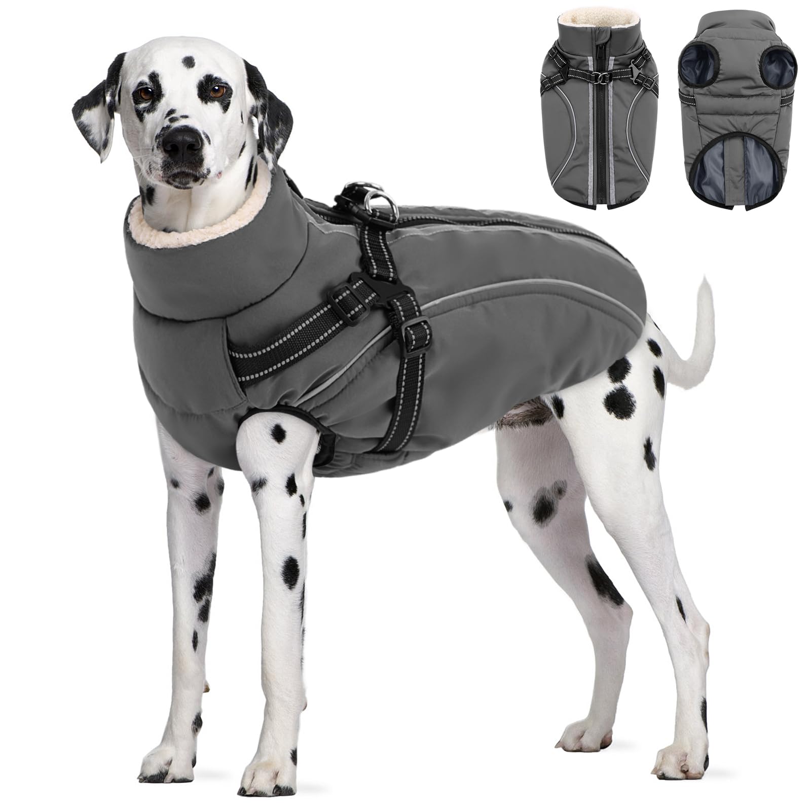 CITÉTOILE Hundemantel Hundejacke Warm Wintermantel mit Reißverschluss Winddichte & Winddichte mit Reflektorstreifen & Brustgurt für kleine Mittel Große Hunde Grau XL