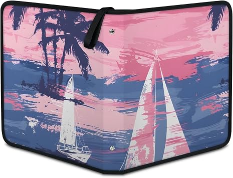Trading Card Binder Tropical Sailboat 9 Pocket Cards Collection Binder Premium 900 Double Sided Pocket Palm Tree Card Folder Albums for Sports Game Cards with Sleeves