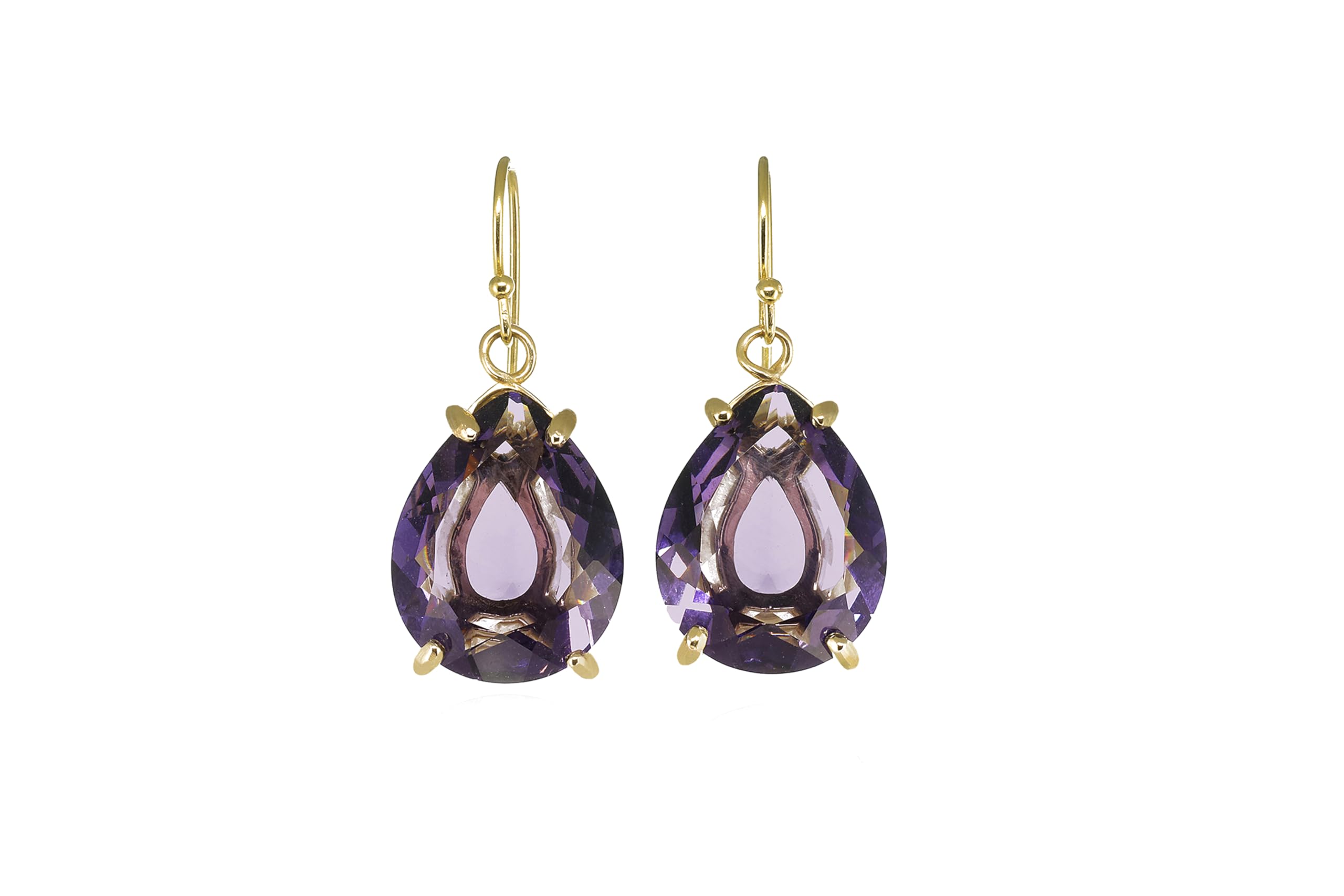 Pendientes de Oro 14k Amatista - Pendientes Colgantes Pera - Febrero Birthstone Pendientes - Profunda Piedra Púrpura Pendientes