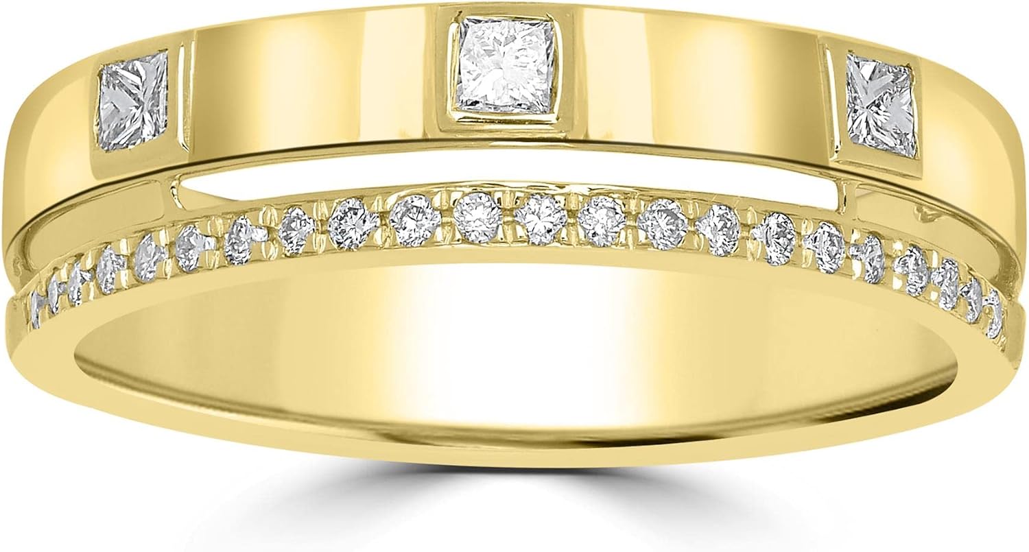 Lyla 14k Gold Over Sterling Pave and Bezel Genuine Gemstone Double Band Stackable Ring, Sizes 5-9