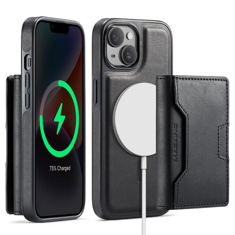 Funda anti-choque para iPhone 14 con tarjetero magnético antirrobo RFID negro