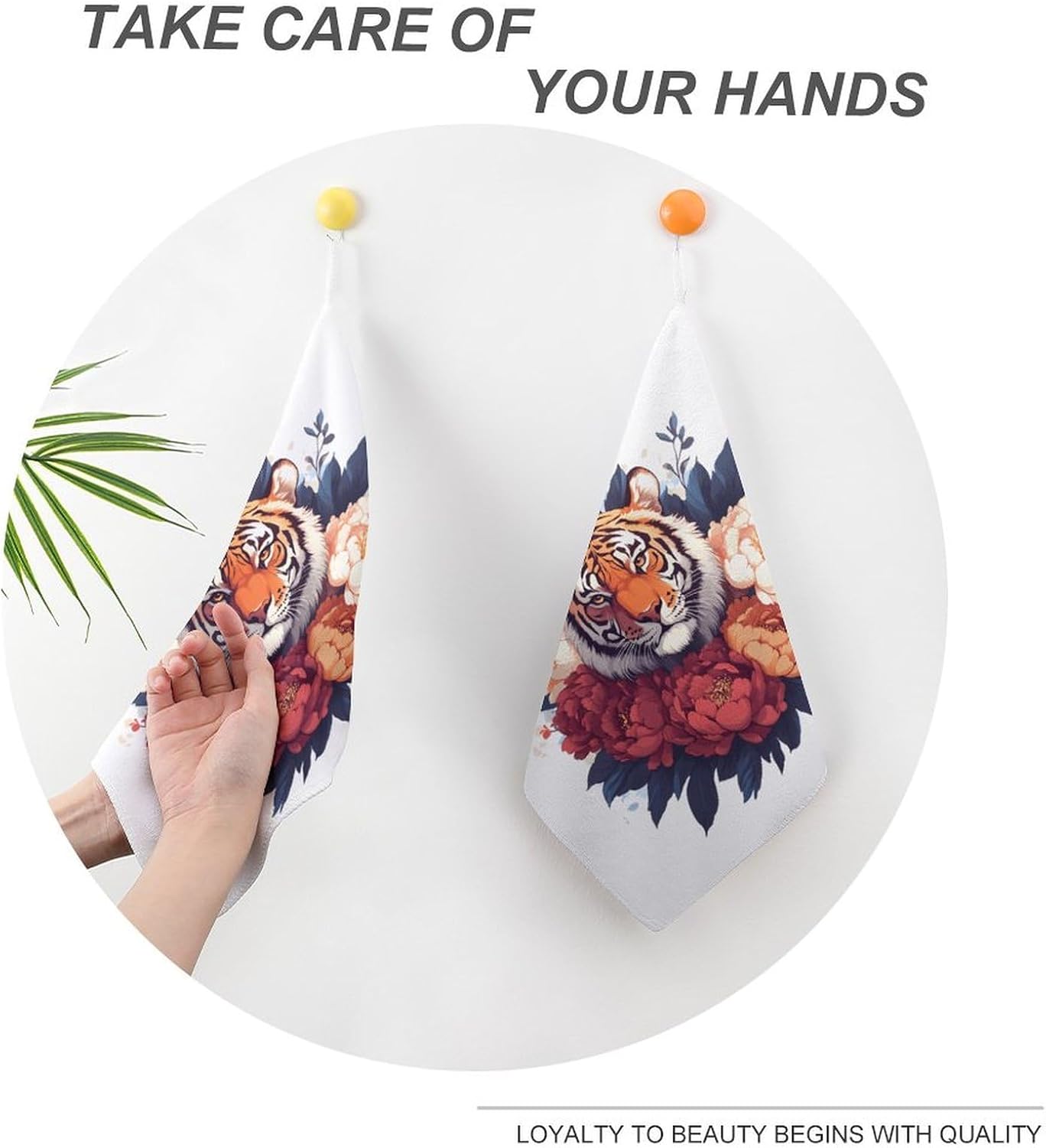 Tiger Peony Flowers Towel Hand Towels Decorative Towel for Bathroom Kitchen Shower Gym 4PCS