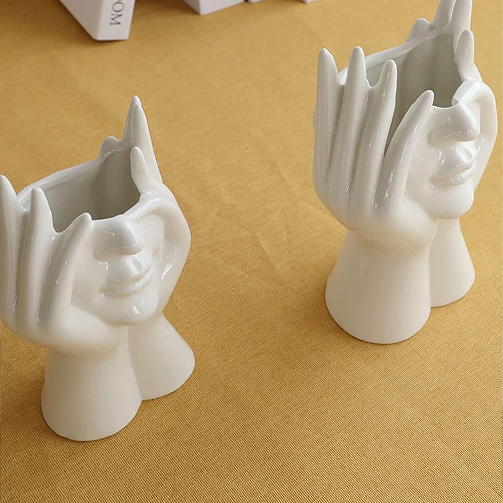 Face Vase, White Flower Vase Head Vase Ceramic Vases for Home Decor Figurines Bud Vase Boho Vase Modern Sculpture Art Decorations for Living Room Bedroom Centerpiece Table Wedding L