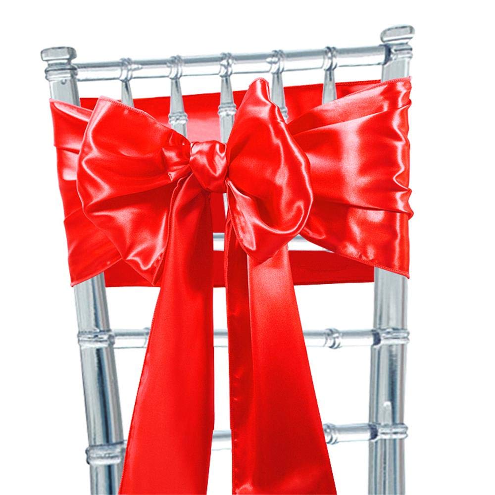 Time to Sparkle 100pcs Satin Chair Cover Sashes Bow Tie Ribbon Table Runner Wedding Reception Decoration - Red — image 1