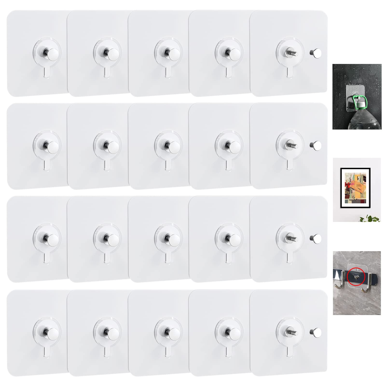 20 Stück Bilderhaken Selbstklebend Transparent Klebehaken Bilder-Haken Ohne Bohren Wandhaken Wasserdicht Bildaufhänger Selbstklebende Aufhängen Fenster für Bilder Poster Fotos Dekorative Gemälde