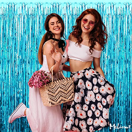 Image of 4 Pack Fringe Curtain Backdrop, 3.2Ft x 6.6Ft Blue Metallic Tinsel Foil Fringe Streamers Background for Photo Booth Birthday Wedding Baby Shower Easter Pool Ocean Underwater Party Decorations