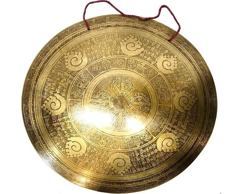 Gong mantra tibétain sculpté 55 cm – Idéal pour la guérison et la méditation