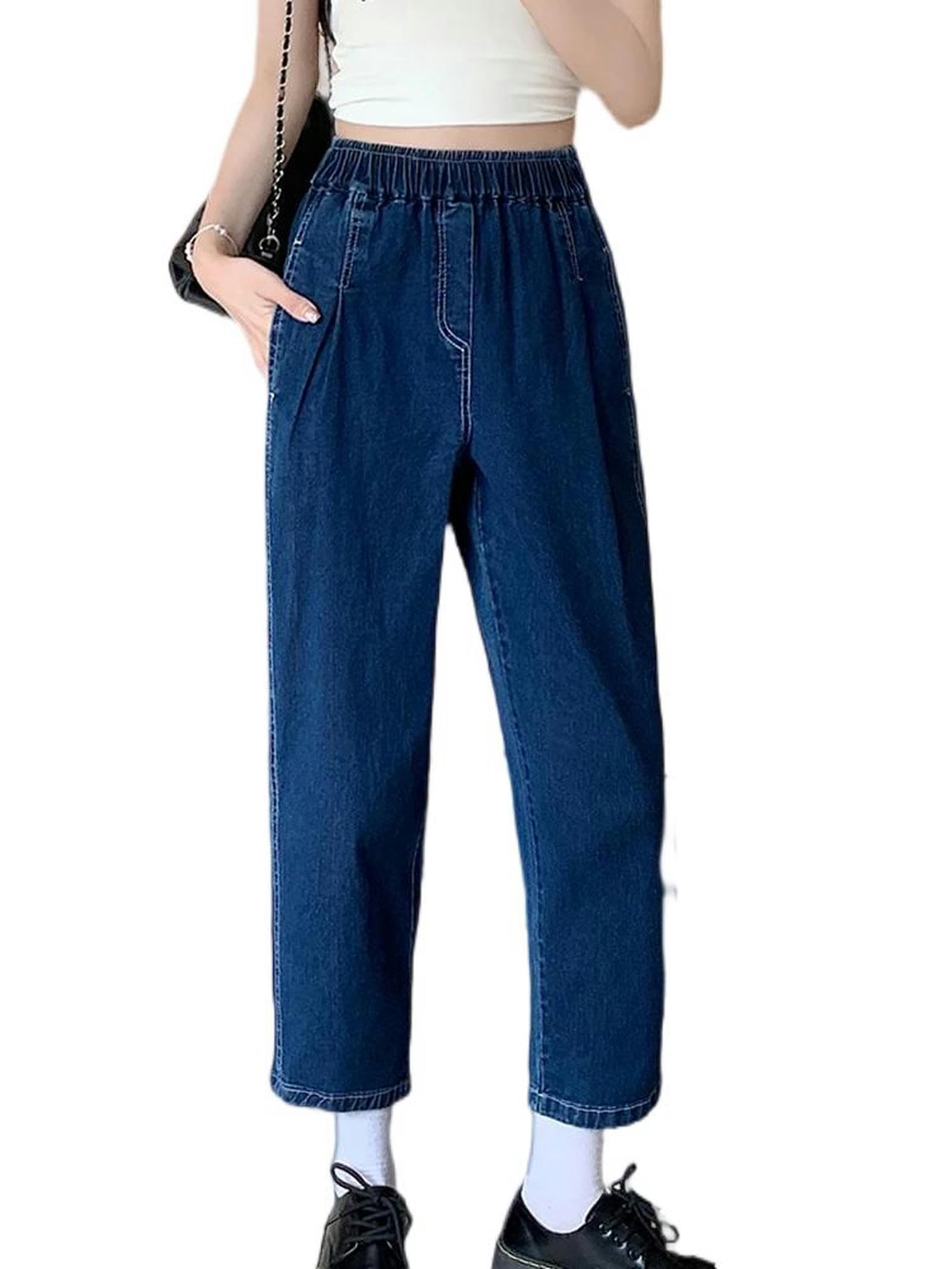 Jean en denim extensible résolvant les inconforts de taille pour femme active