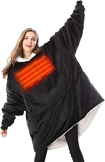 Venustas Heated Wearable Blanket Hoodie with Battery Pack 7.4V, Oversized Sherpa Blanket Hoodie Sweatshirt, Cozy Warm Soft
