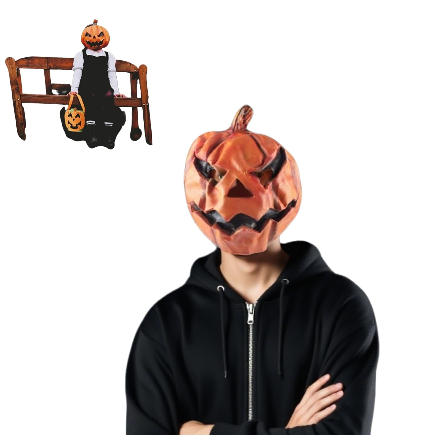 AYNKH PartyHop & PartyCostume Pumpkin Mask, Latex Full Head Realistic Mask for Halloween Costume Party Decoration