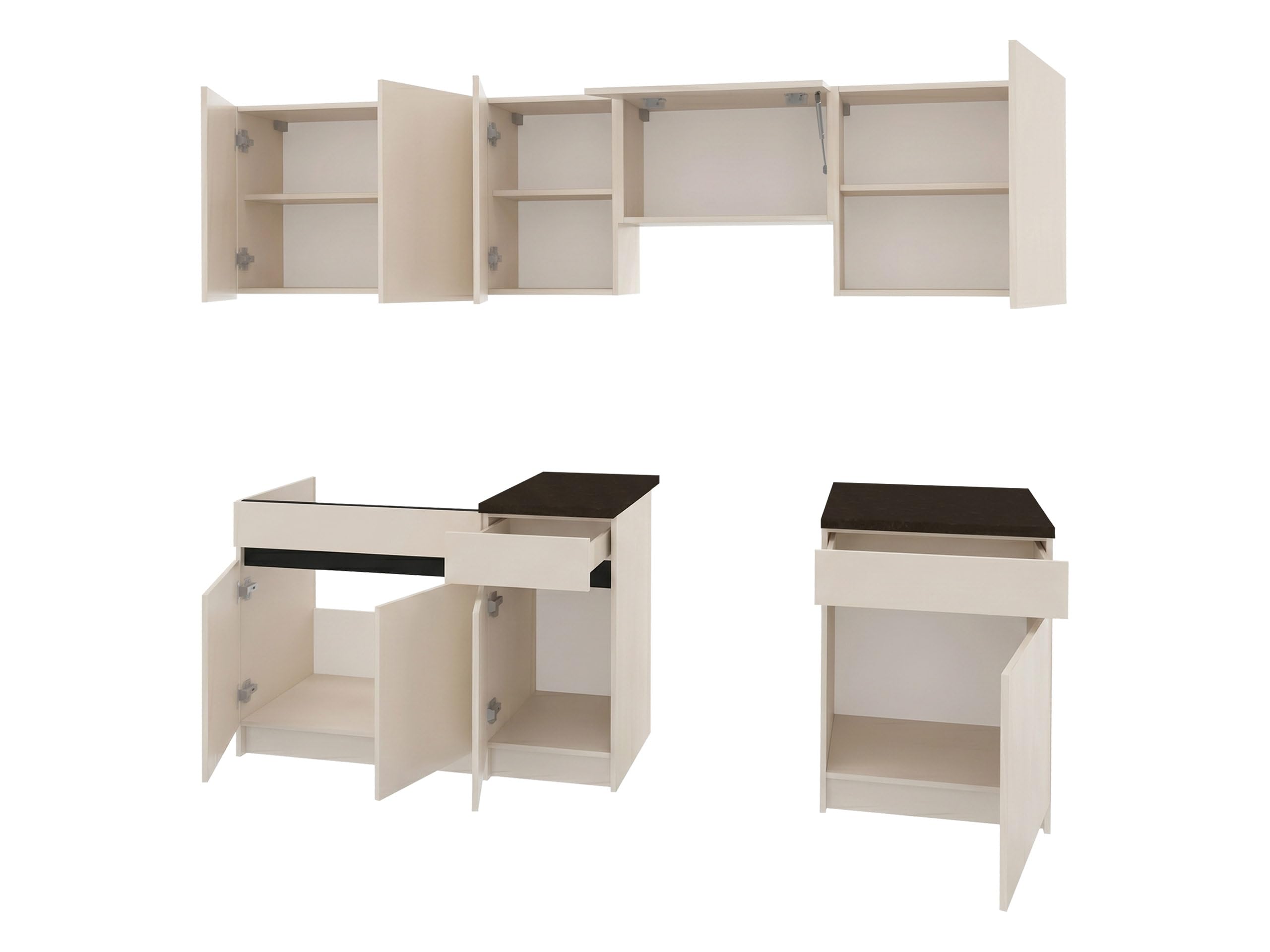 Mirjan24 Etinl Küchenmöbel Set 240/180 cm mit Arbeitsplatte - Moderne Einbauküche, Hängeschränke & Unterschränke, 7 Schrank-Module (Cashmere + Schwarz)