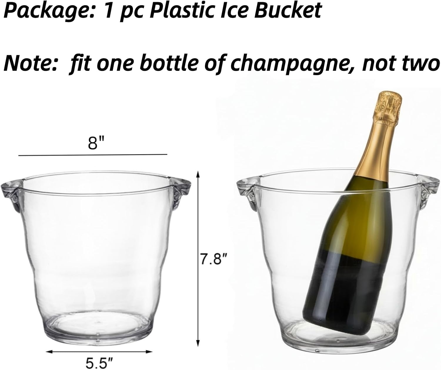 Dicunoy Ice Bucket, 4 Liter Plastic Champagne Bucket Chiller, Thick Clear Beverage Tubs with Handle, Thick Wine Cooler Bucket for Bar, Home, Parties, for Wine or Champagne Bottles - Image 2