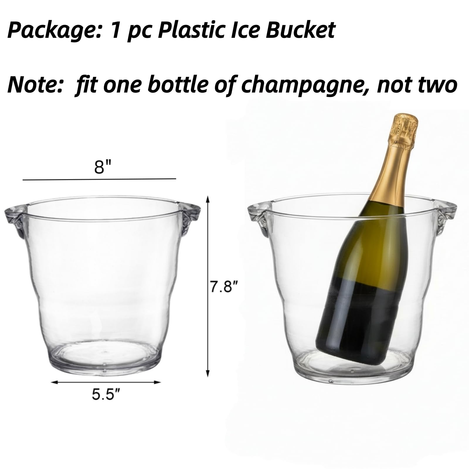 Dicunoy Cubo de hielo, enfriador de cubo de champán acrílico, bañeras de bebidas transparentes con asa, cubo grueso para bar, hogar, fiestas, 4 litros, para 2 botellas de vino o champán
