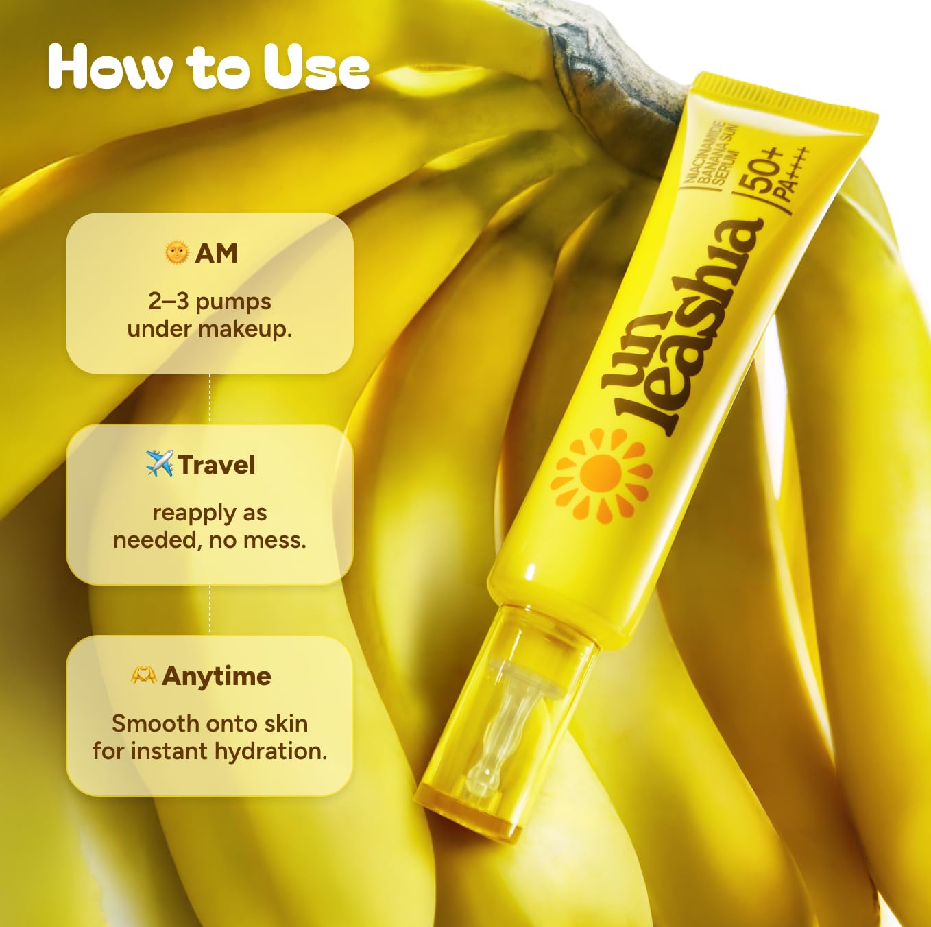 Amazon.com: Unleashia Niacinamide Banana Sun Serum | Brightening &  Hydrating SPF | #Skincare #Cosmetics #Serum #SunSerum #Sunscreen  #Niacinamide #Banana #KBeauty : Beauty & Personal Care