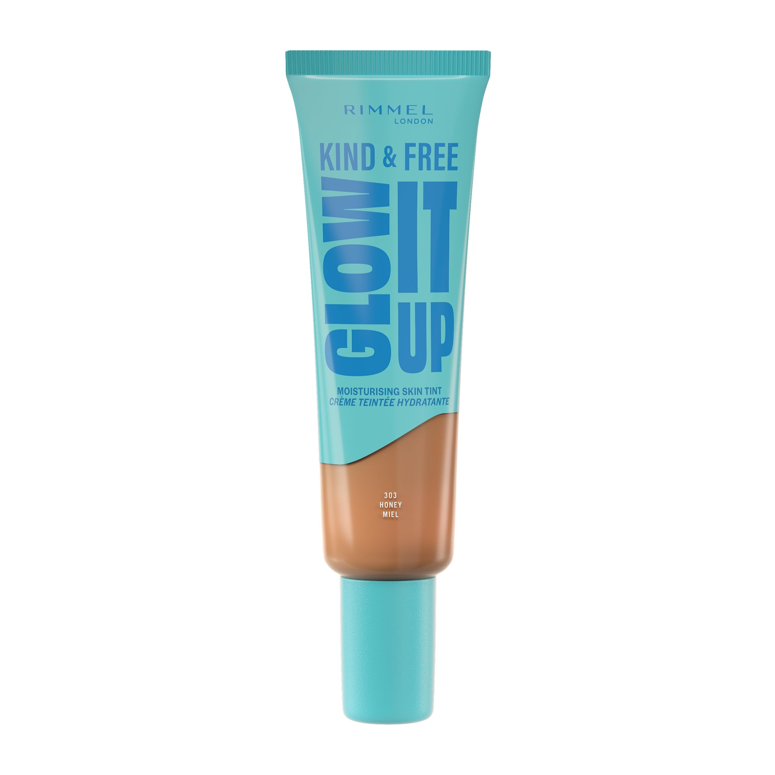 Rimmel Kind & Free, Glow It Up Moisturising Skin Tint, 303 - Honey, Healthy Glow, Blurs Imperfections, Includes Vitamin E, Aloe Vera, Pro-Vitamin B5, SPF 20, 30ml