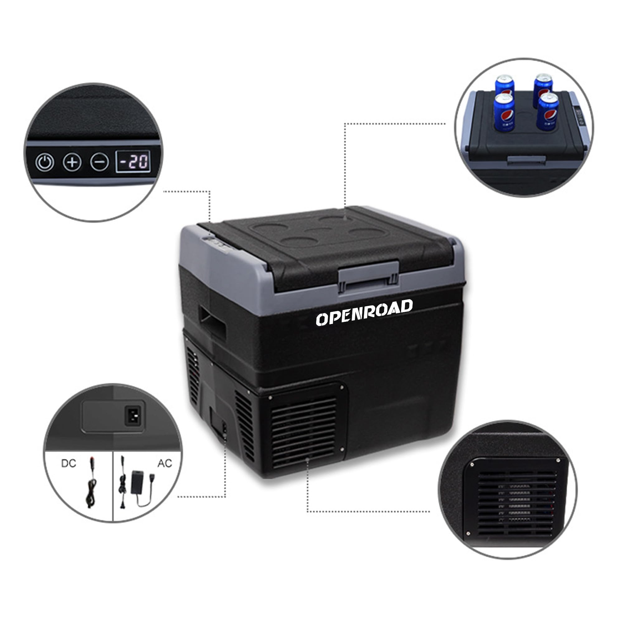 OPENROAD 12V Portable Refrigerator – 23QT Compressor Cooler, -7? to 68?, 12/24V DC & 110-240V AC, Ideal for Trucks, RVs, Camping, Travel, and Home Use