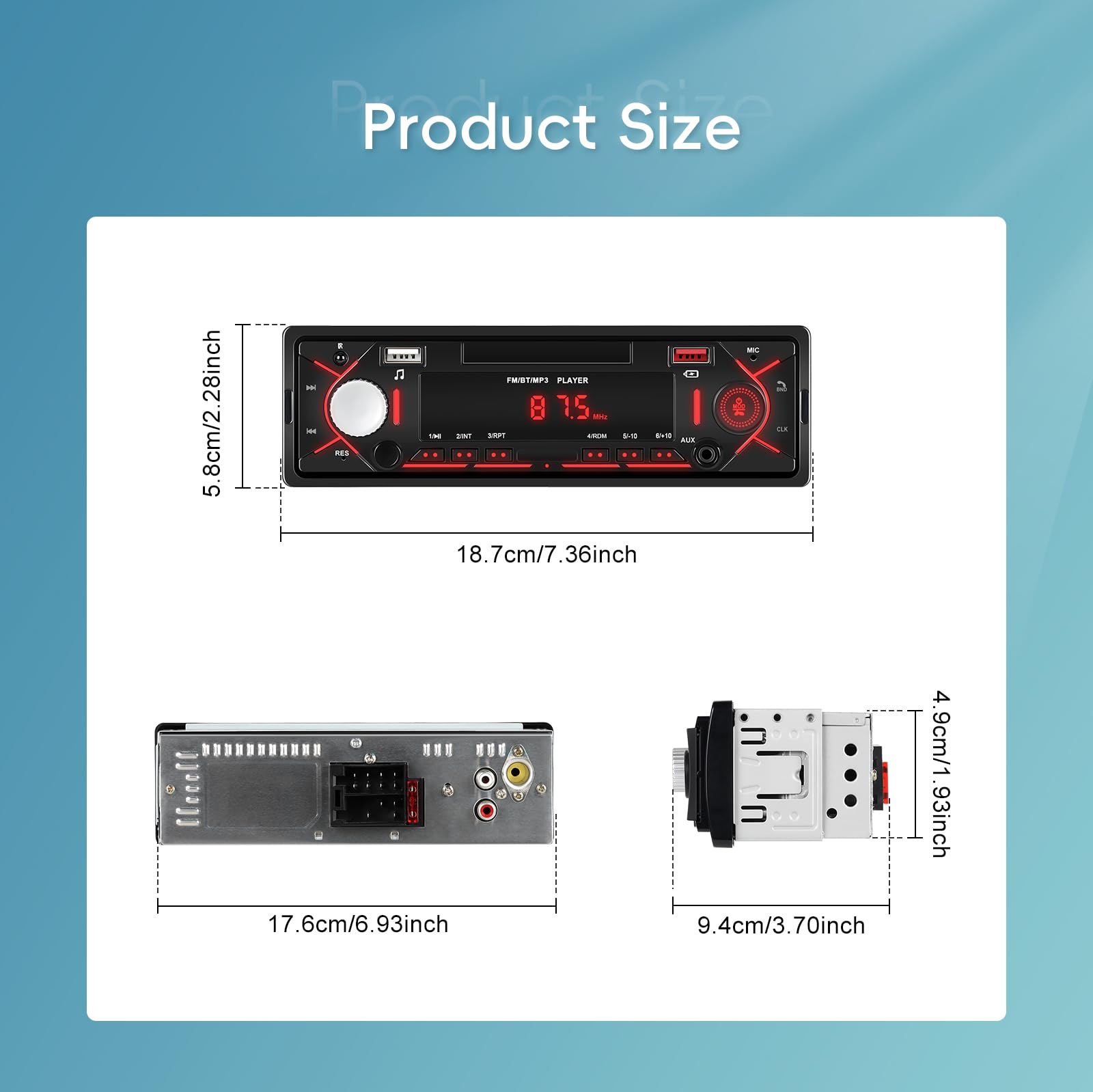Autoradio 1 Din Bluetooth 5.0 Auto Radio mit Bluetooth Freisprecheinrichtung FM Radio/2 USB/TF/AUX IN RCA Autoradio 1 DIN MP3 Player Stereo-Receiver für Auto, Schnellladung