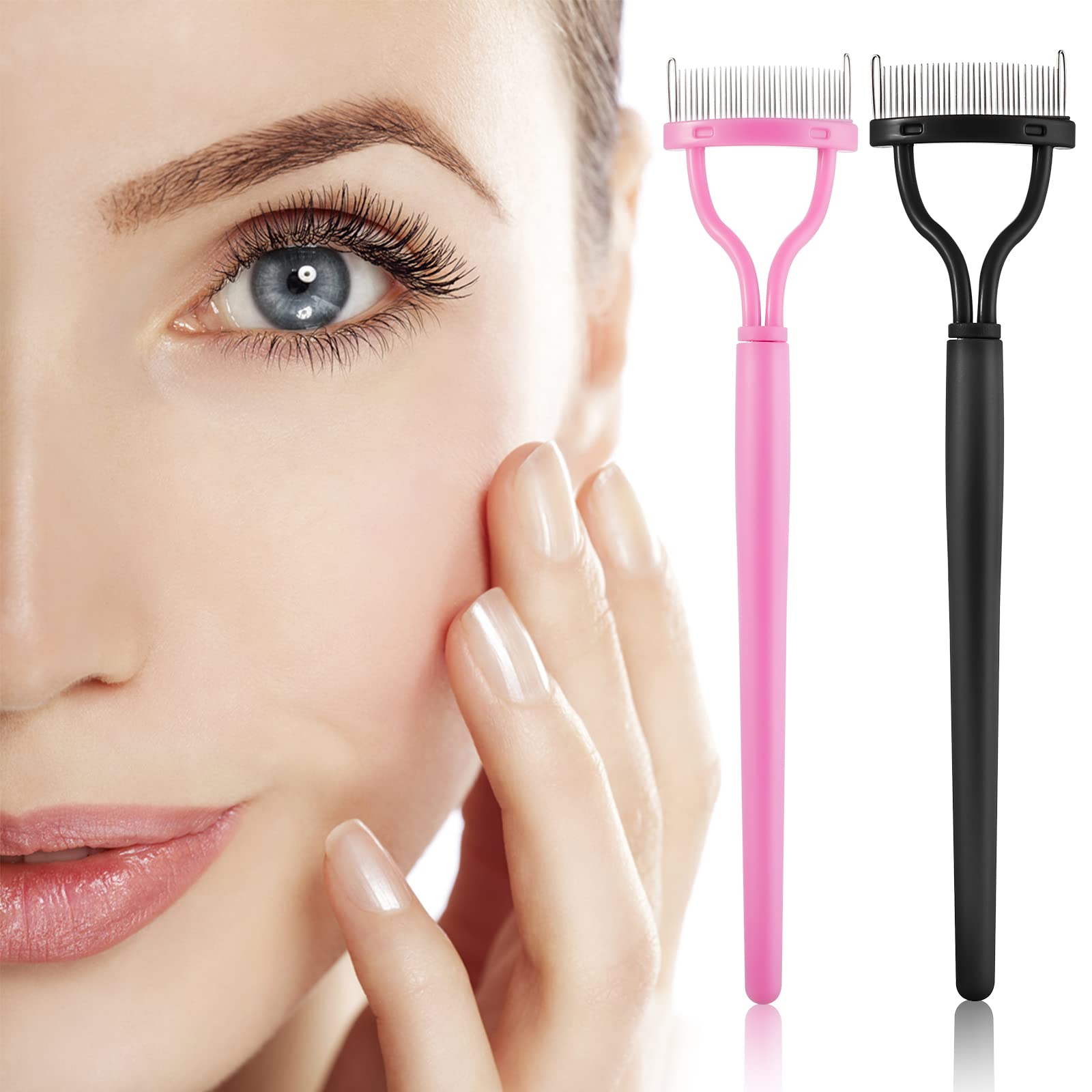 WLLHYF2PCS Eyelash Comb Eyelash Separator Eyebrow Mascara Brush Applicator Metal Mascara Tools for Girls and Women Professional Eye Makeup（black/pink）