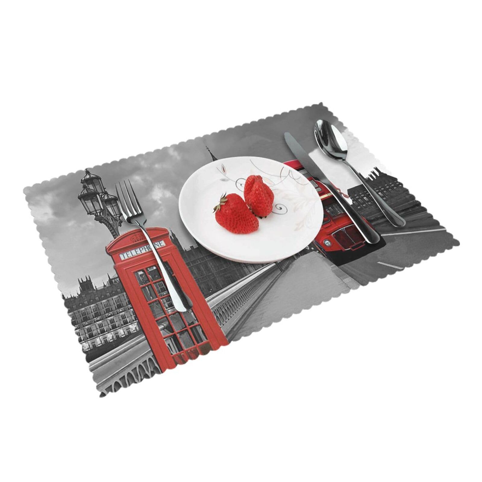 Telephone Booth Printed Placemats Set of 4 PCS Washable Placemat for Kitchen Table Heat-resistant Table Mats 45x30 CM