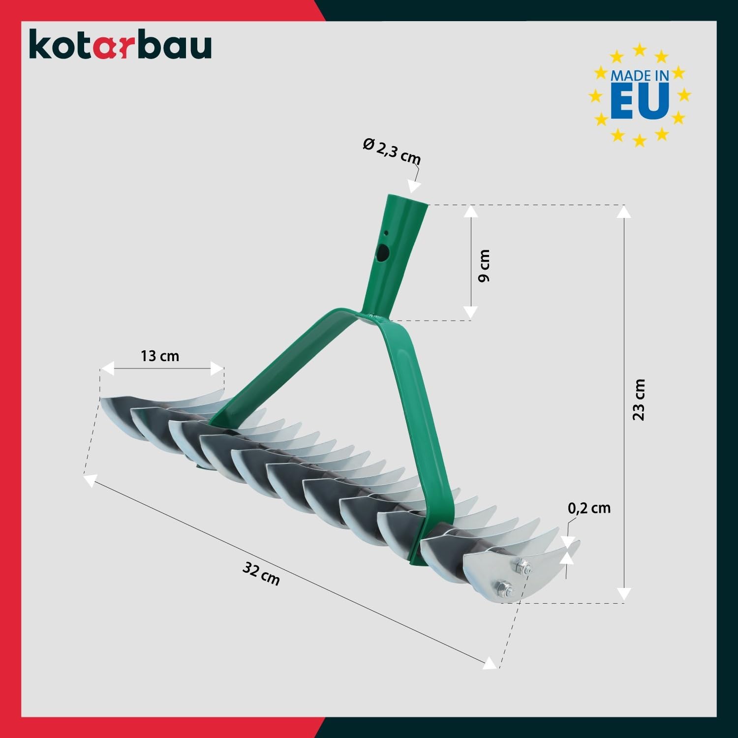 KOTARBAU® Rastrello Sarchiatore Acciaio Zincato Rastrello da Taglio 360 mm Aeratore per Prato Rastrelliera per l'eliminazione di Muschio e Feltro Utensili da Giardinaggio Rastrellini a Mano